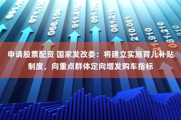 申请股票配资 国家发改委：将建立实施育儿补贴制度，向重点群体定向增发购车指标